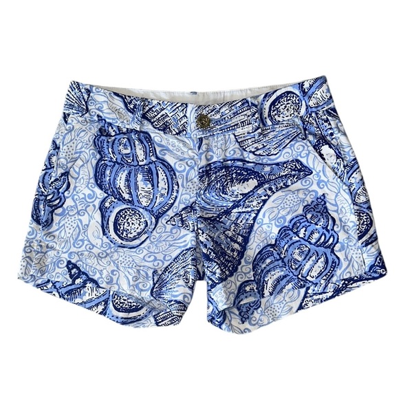 Lilly Pulitzer Callahan Blue & White Shorts in Popped Up Stuffed Shells Print  2 - Picture 4 of 15